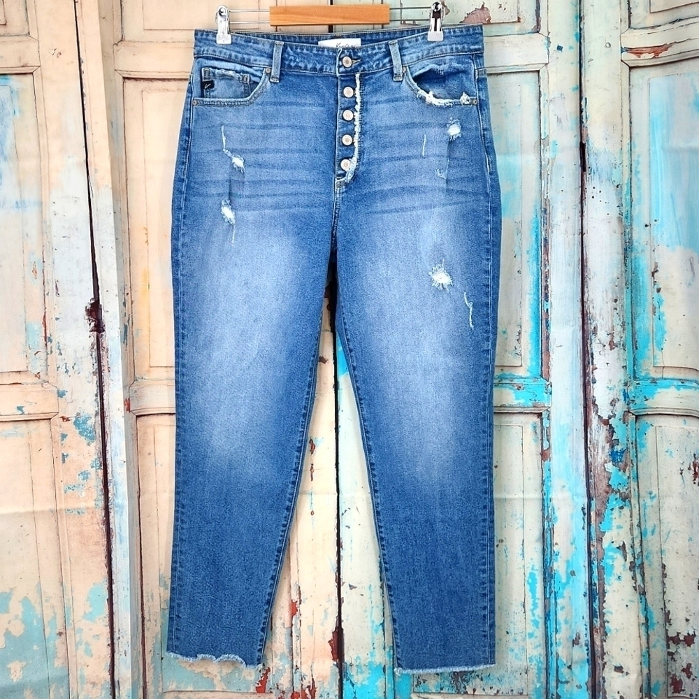 Kancan Button Fly Distressed Raw Hem Jeans - Picture 1 of 7